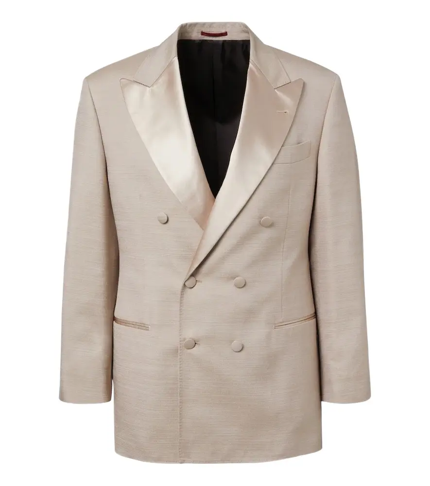 Brunello Cucinelli Double-breasted satin-trimmed silk blazer