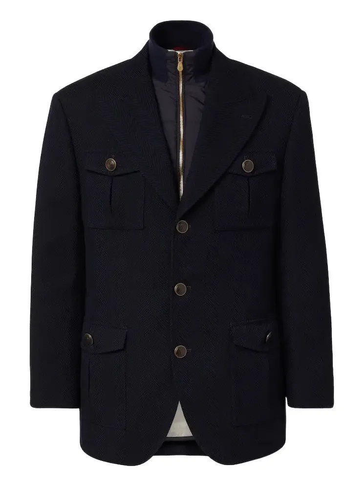 Brunello Cucinelli Herringbone layered wool and cotton jacket