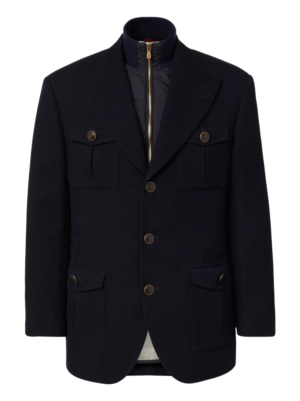 Herringbone layered wool and cotton jacket
