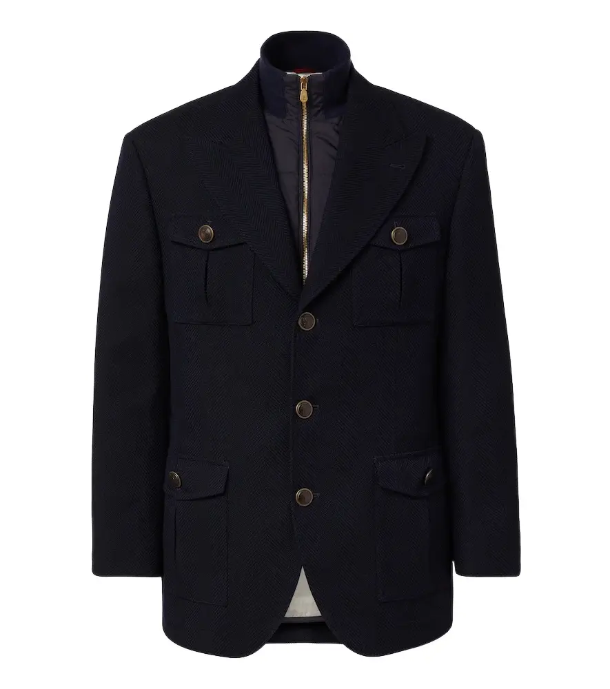 Brunello Cucinelli Herringbone layered wool and cotton jacket
