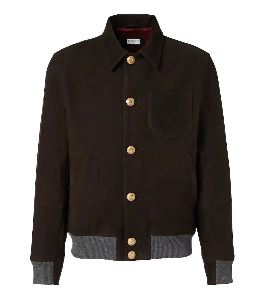 Cashmere-trimmed leather blouson jacket Cashmere-trimmed leather blouson jacket