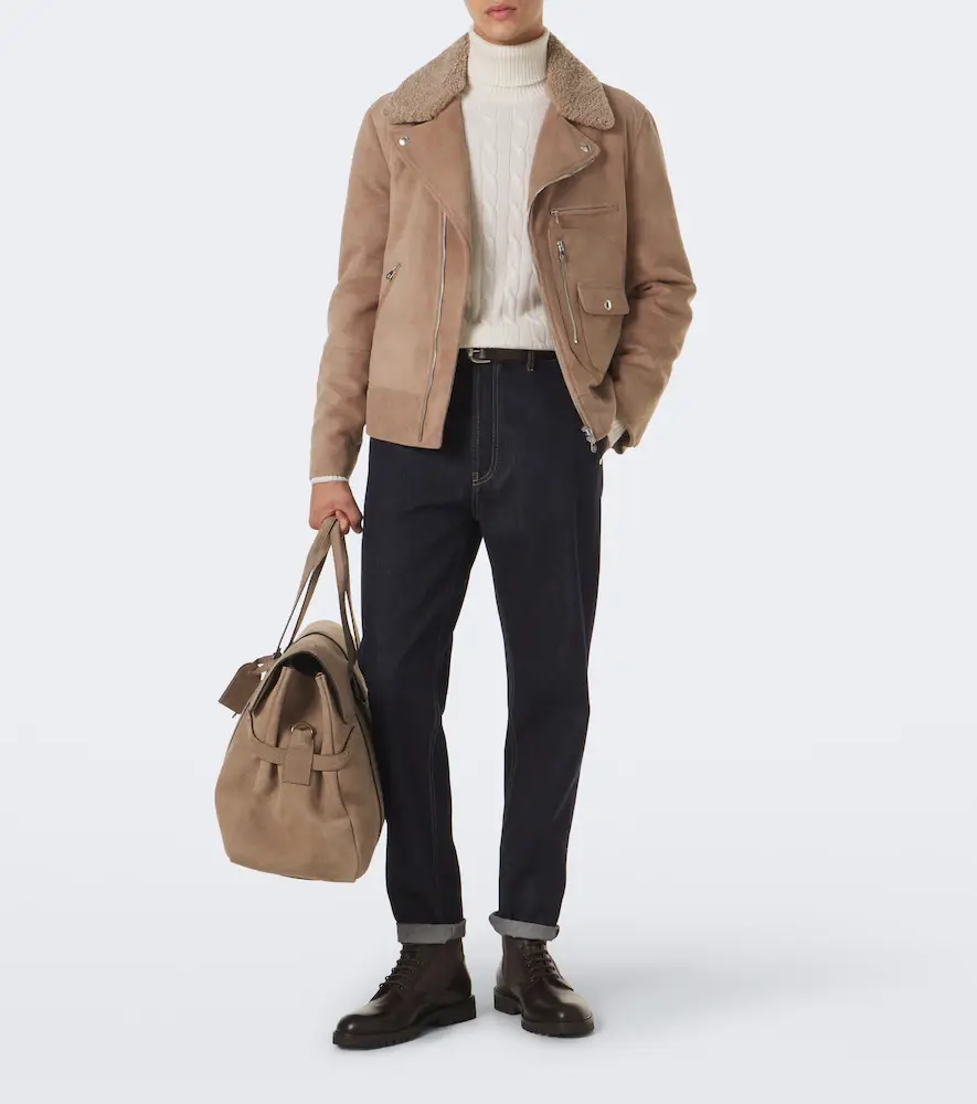 Brunello Cucinelli Shearling-trimmed suede biker | Thumbnail 2 Brunello Cucinelli Shearling-trimmed suede biker | Thumbnail 2