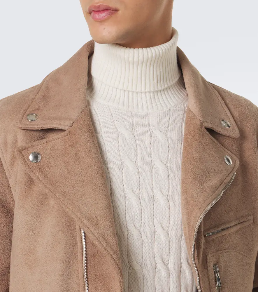 Brunello Cucinelli Shearling-trimmed suede biker | Thumbnail 3 Brunello Cucinelli Shearling-trimmed suede biker | Thumbnail 3