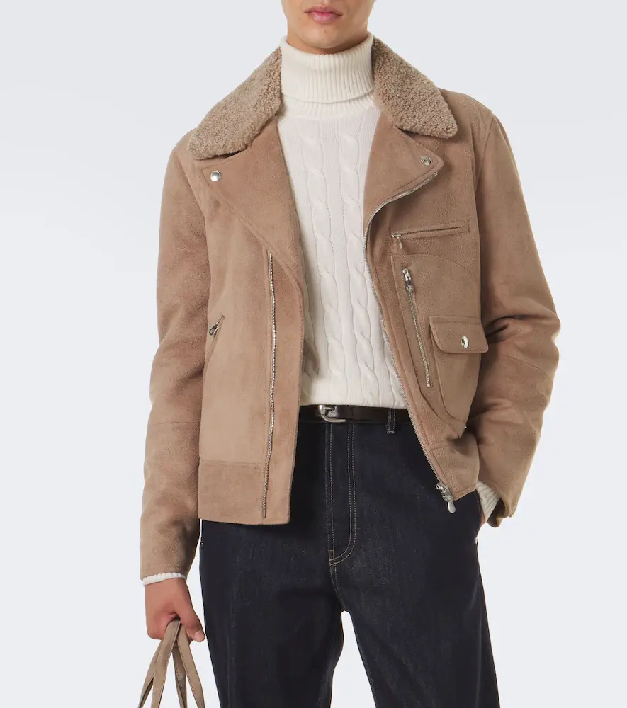 Brunello Cucinelli Shearling-trimmed suede biker | Thumbnail 4 Brunello Cucinelli Shearling-trimmed suede biker | Thumbnail 4