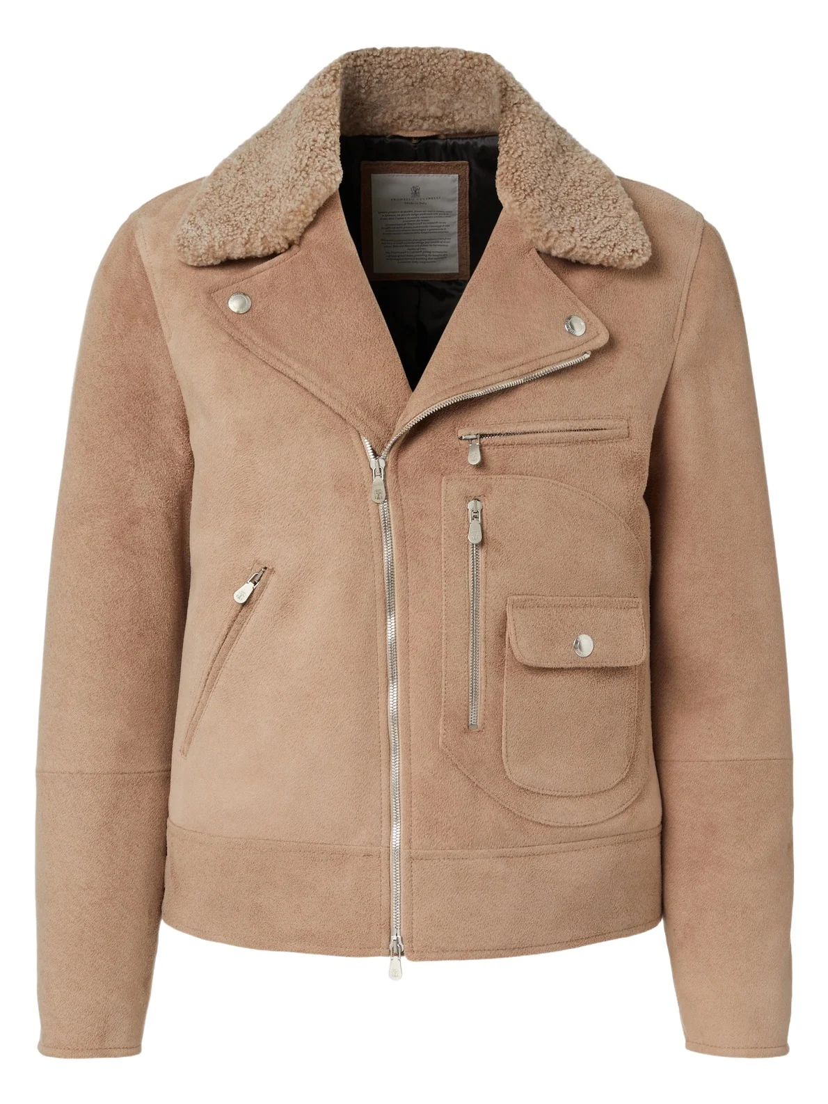 Brunello Cucinelli Shearling-trimmed suede biker