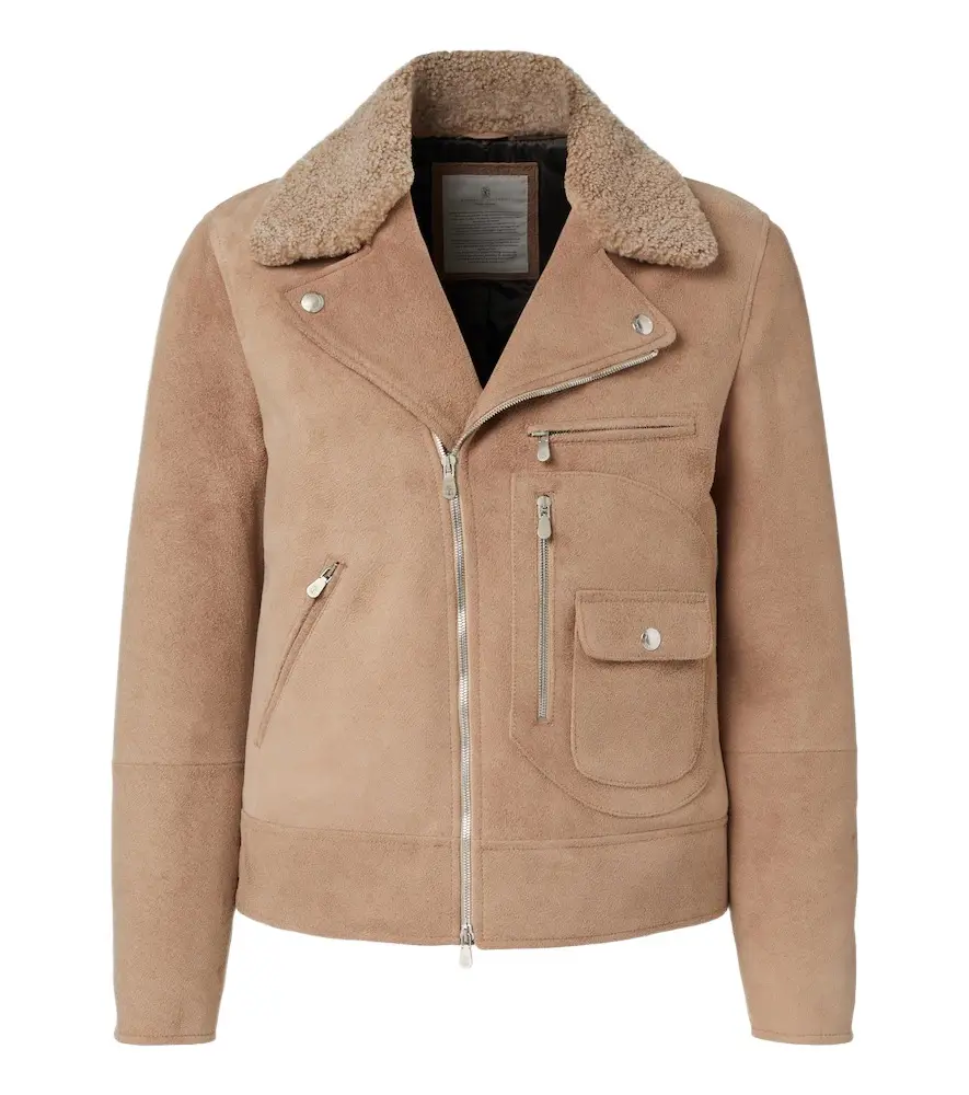 Shearling-trimmed suede biker Shearling-trimmed suede biker