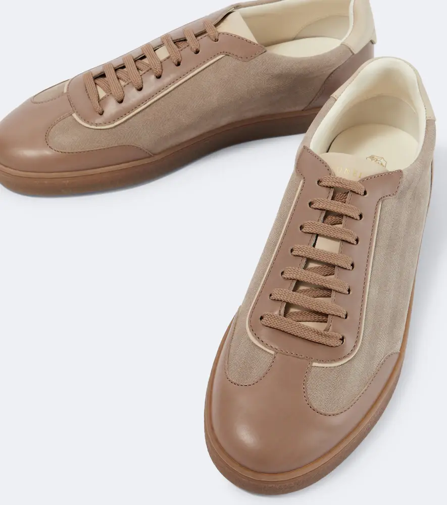 Brunello Cucinelli Leather-trimmed herringbone sneakers | Thumbnail 2 Brunello Cucinelli Leather-trimmed herringbone sneakers | Thumbnail 2