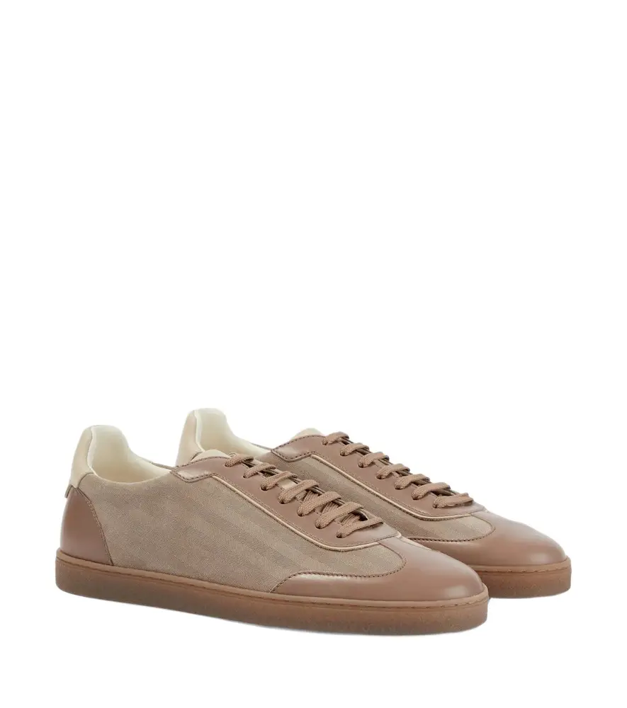 Brunello Cucinelli Leather-trimmed herringbone sneakers