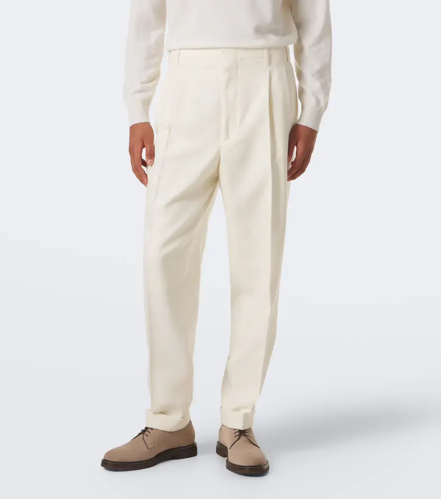 Brunello Cucinelli Pleated wool and cotton straight pants | Thumbnail 4 Brunello Cucinelli Pleated wool and cotton straight pants | Thumbnail 4