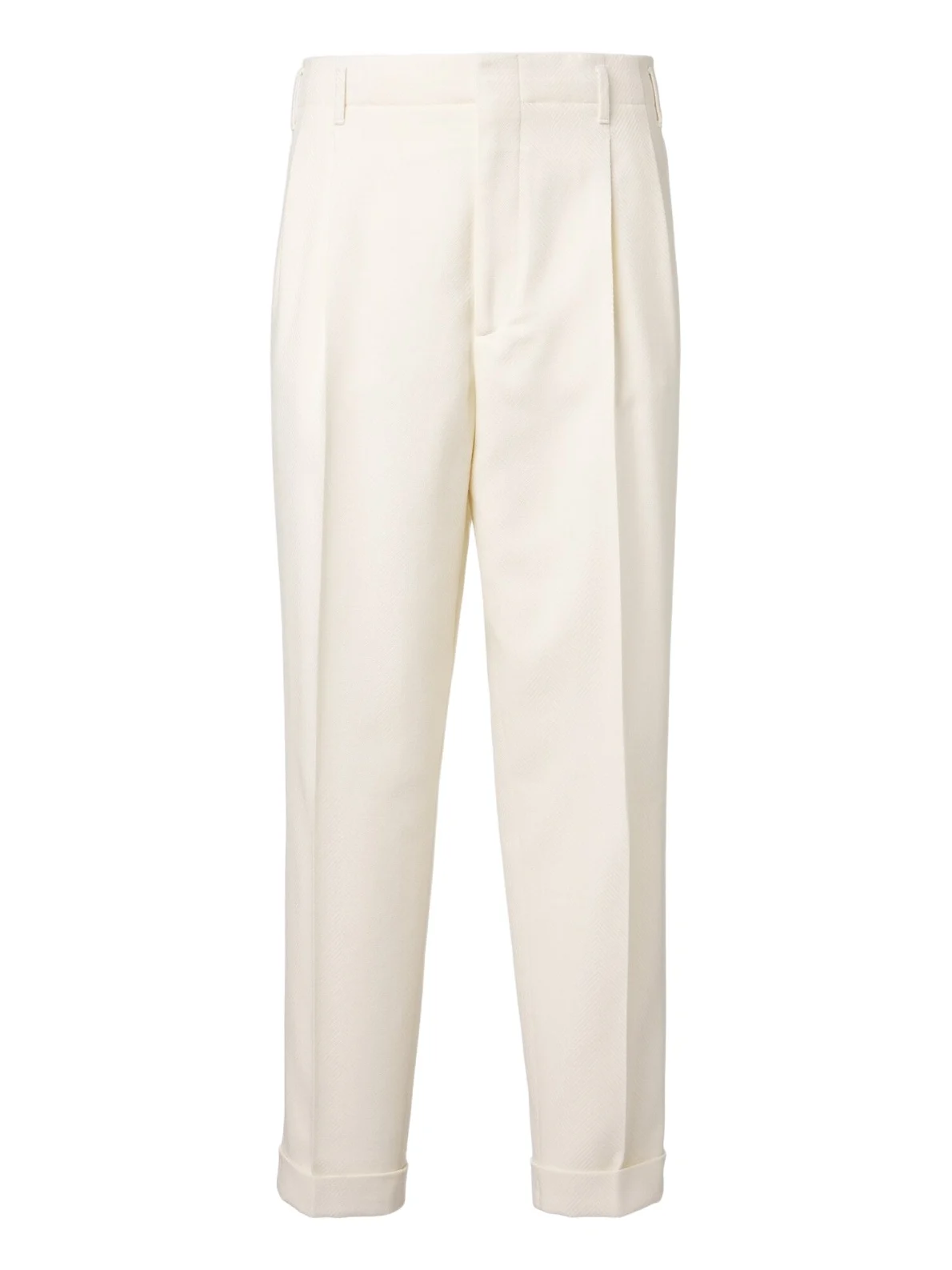 Pleated wool and cotton straight pants