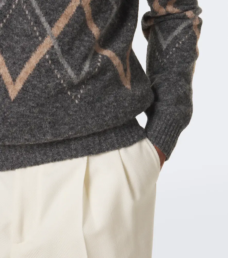 Brunello Cucinelli Argyle alpaca, cashmere, and wool-blend sweater | Thumbnail 2 Brunello Cucinelli Argyle alpaca, cashmere, and wool-blend sweater | Thumbnail 2