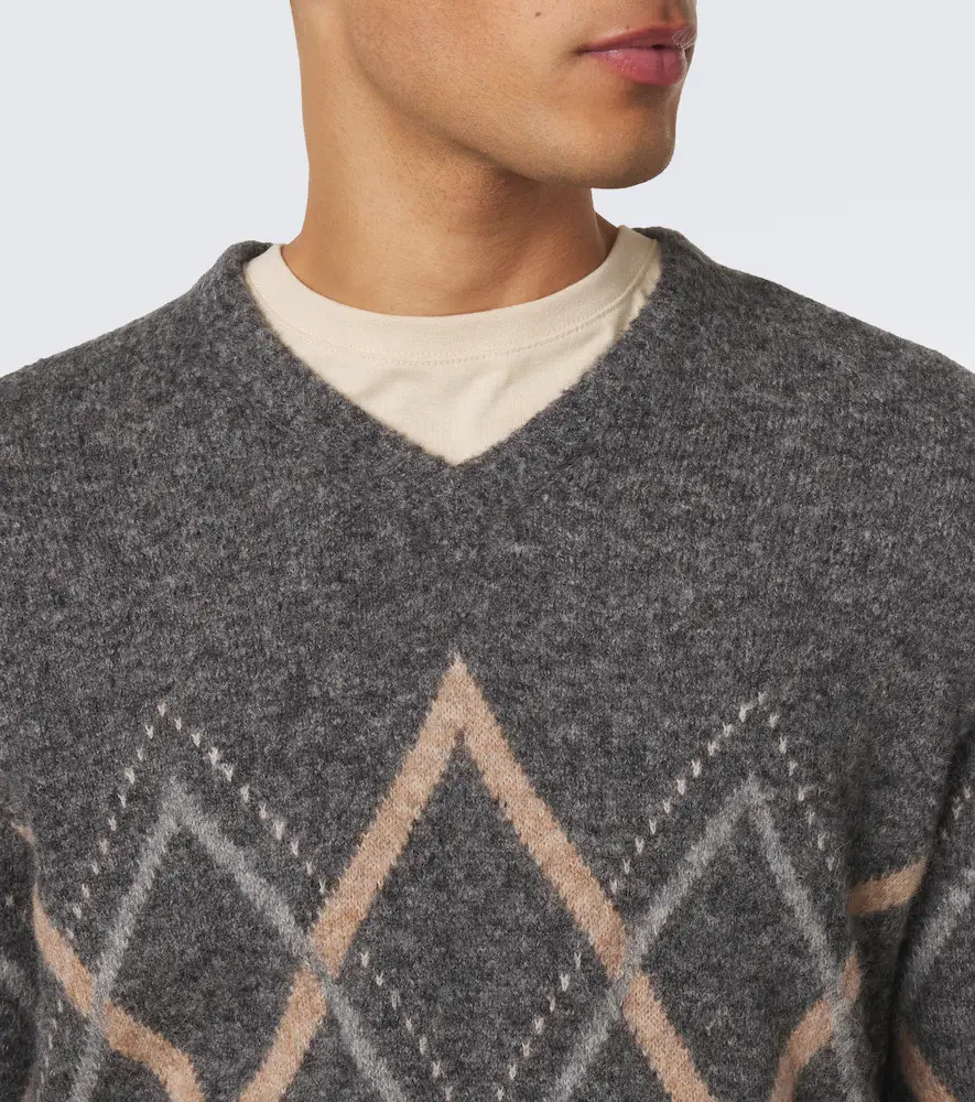 Brunello Cucinelli Argyle alpaca, cashmere, and wool-blend sweater | Thumbnail 3 Brunello Cucinelli Argyle alpaca, cashmere, and wool-blend sweater | Thumbnail 3