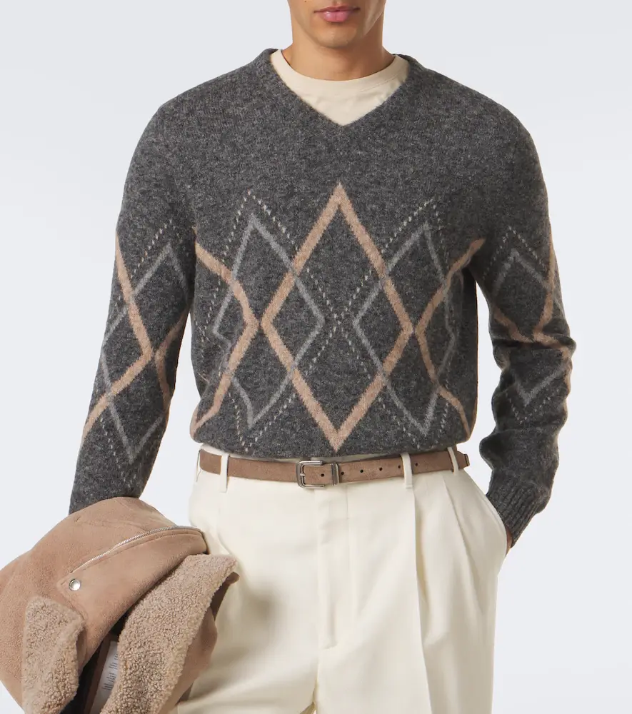 Brunello Cucinelli Argyle alpaca, cashmere, and wool-blend sweater | Thumbnail 6 Brunello Cucinelli Argyle alpaca, cashmere, and wool-blend sweater | Thumbnail 6