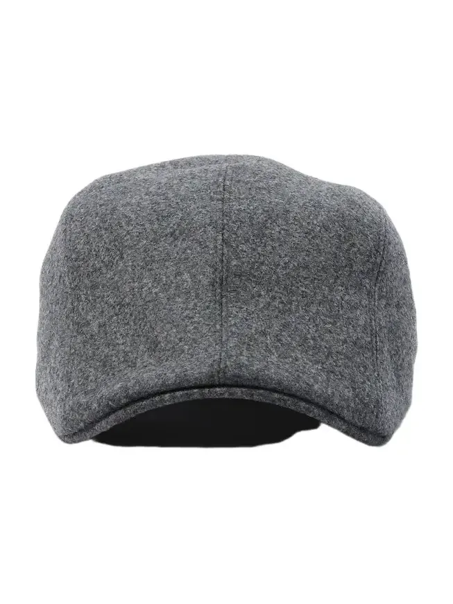 Leather-trimmed virgin wool flat cap Leather-trimmed virgin wool flat cap