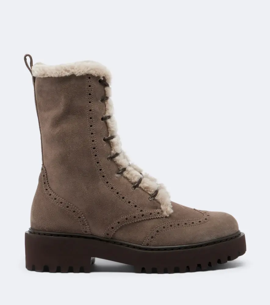 Brunello Cucinelli Shearling-trimmed suede lace-up boots | Thumbnail 2