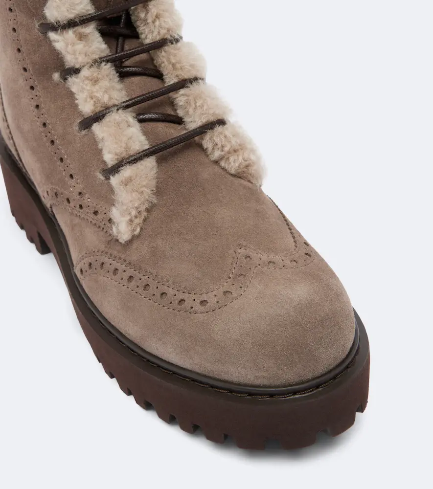 Brunello Cucinelli Shearling-trimmed suede lace-up boots | Thumbnail 4