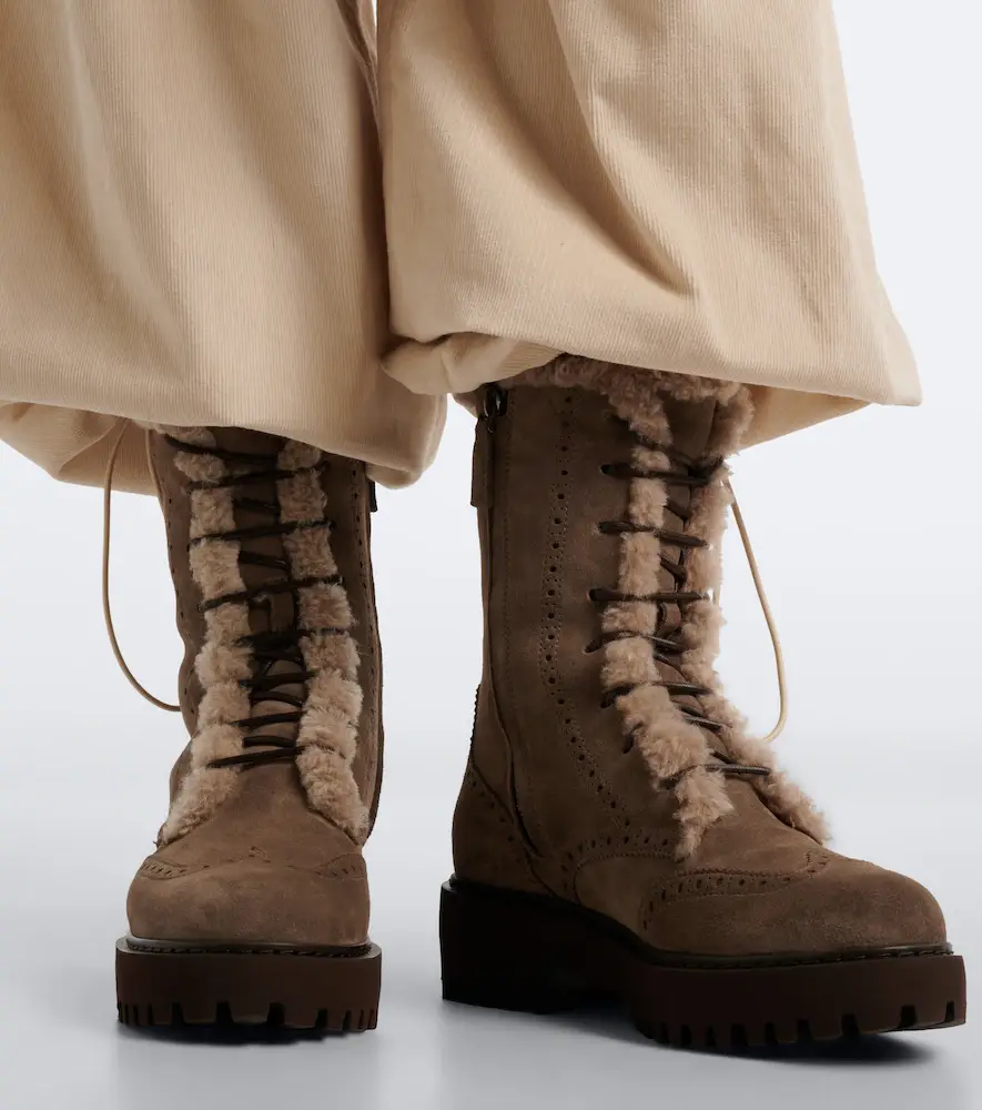 Brunello Cucinelli Shearling-trimmed suede lace-up boots | Thumbnail 6