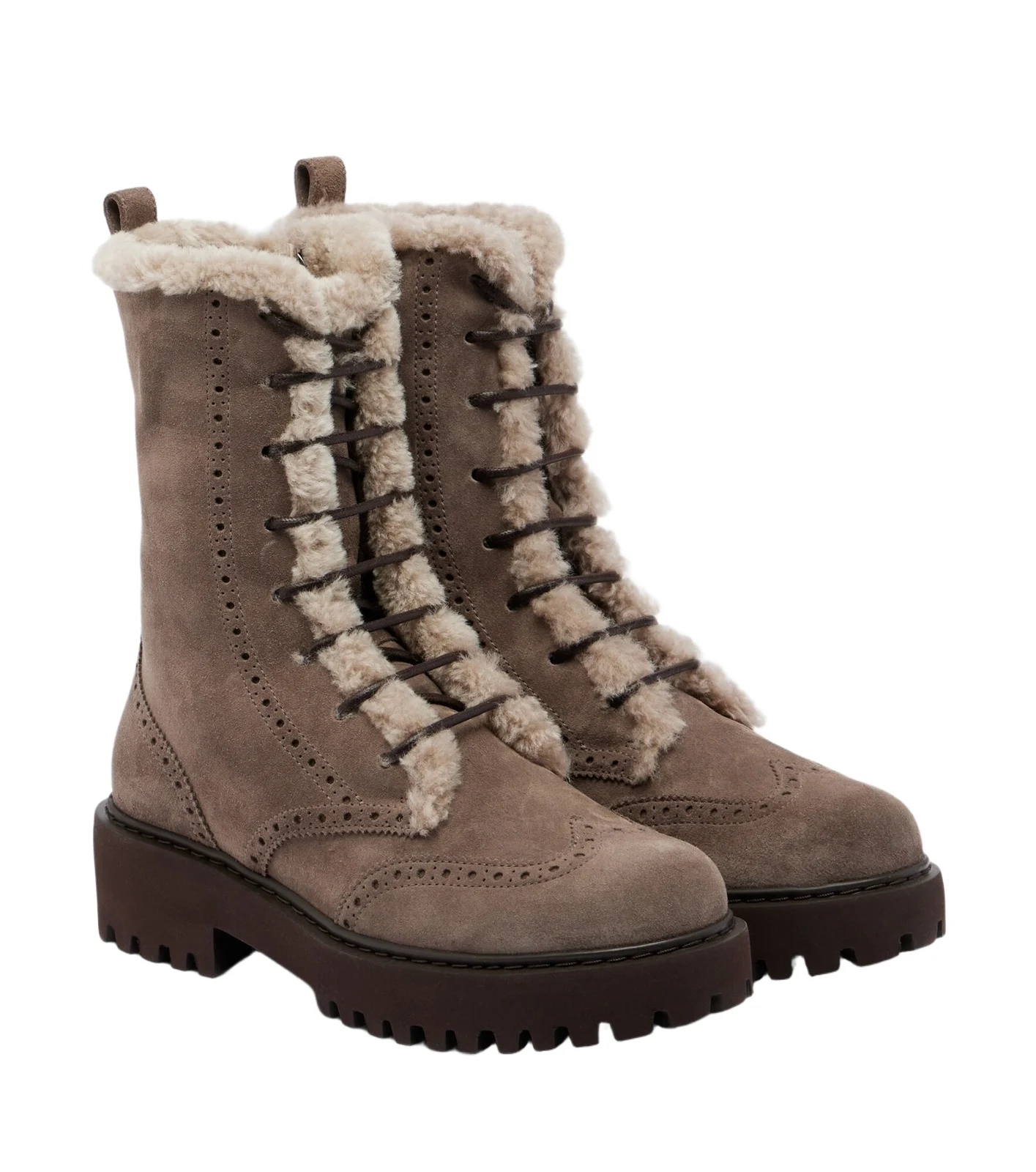 Brunello Cucinelli Shearling-trimmed suede lace-up boots