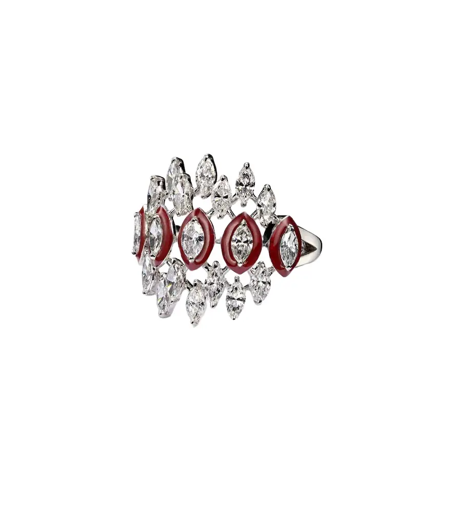 Tiara 18kt white gold and enamel pinky ring with diamonds Tiara 18kt white gold and enamel pinky ring with diamonds