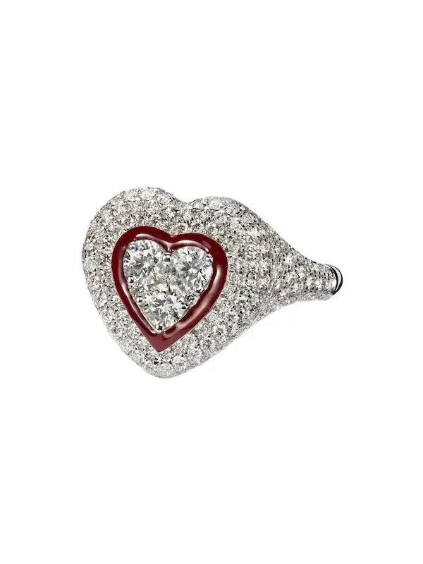 Kamyen Love Pop 18kt white gold and enamel pinky ring with diamonds