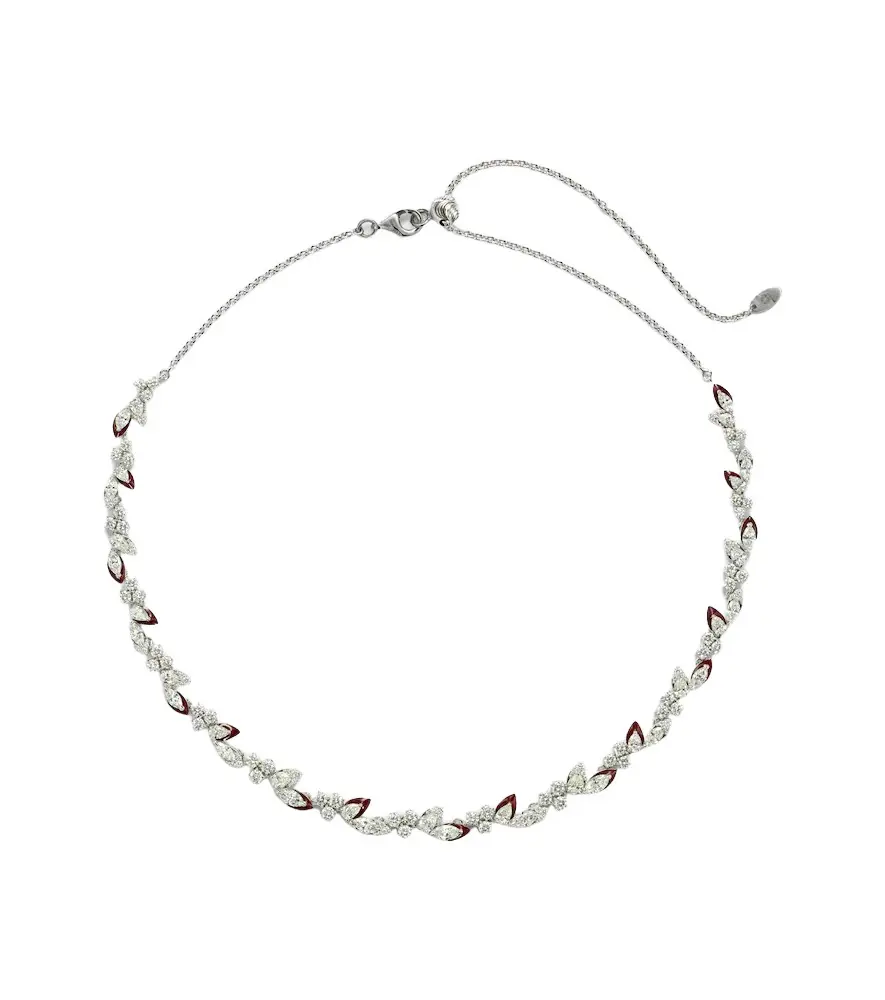 Autumn 18kt white gold and enamel choker with diamonds