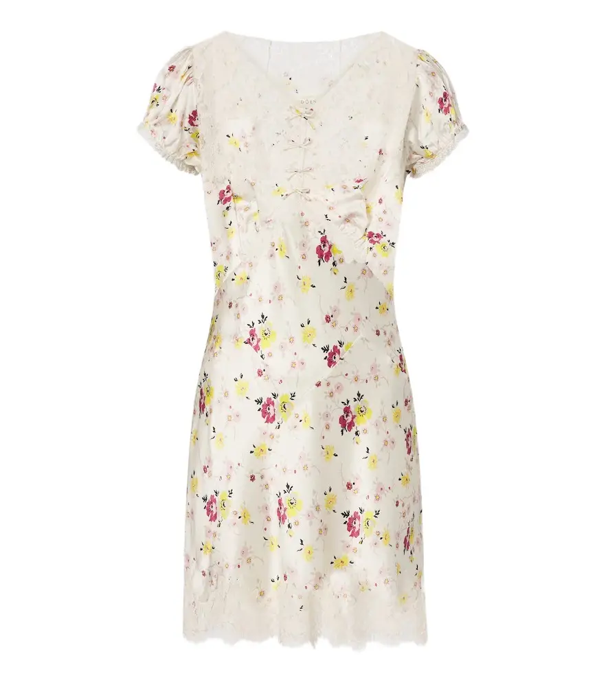 DÔEN Dôen Elisaria floral lace-trimmed silk minidress