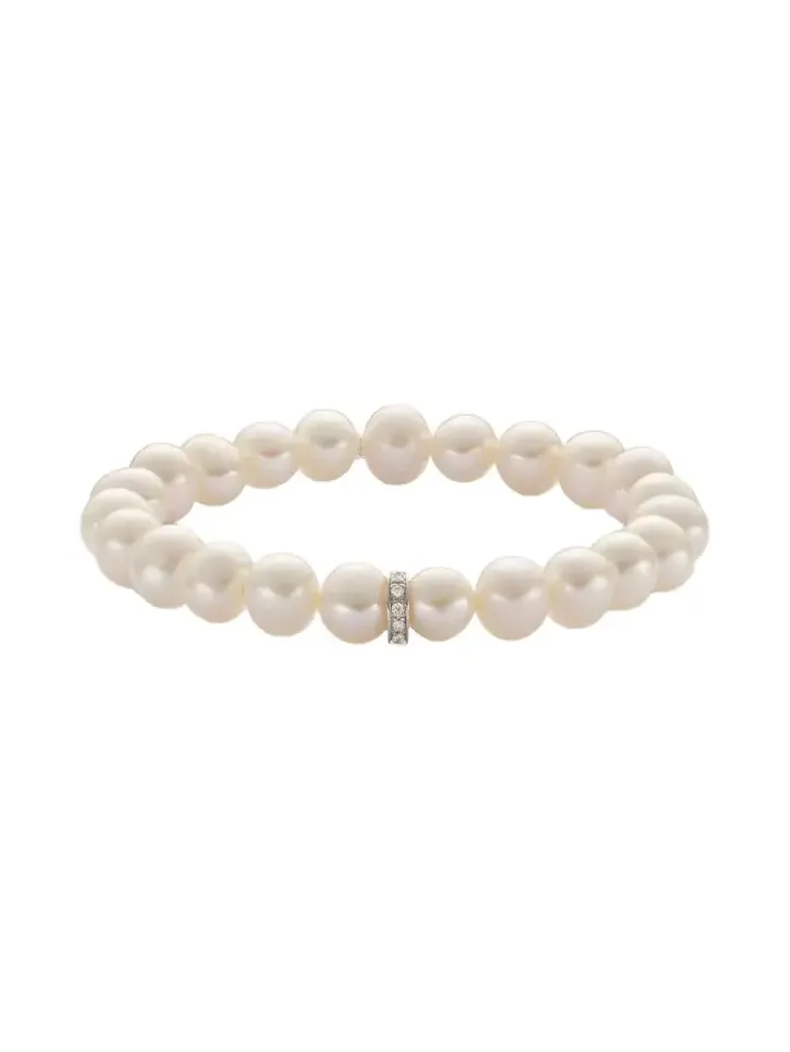 Sydney Evan 14kt white gold beaded bracelet with freshwater pearls and diamonds