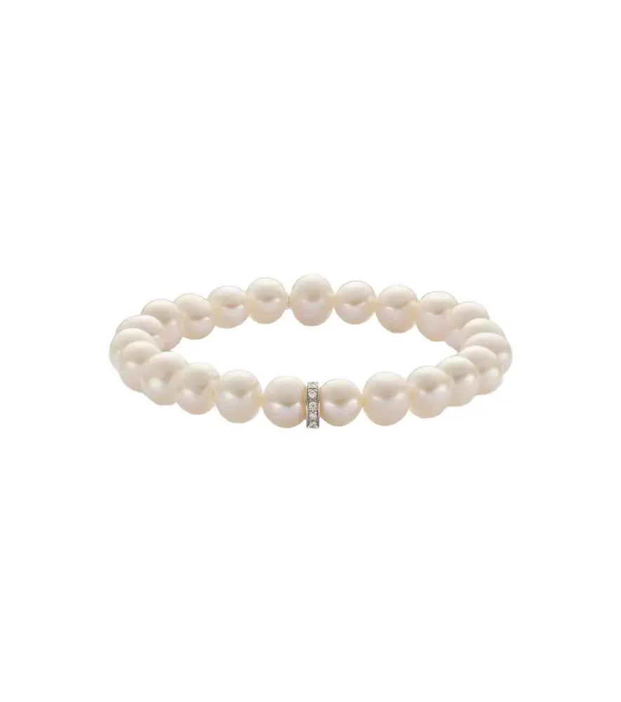 Sydney Evan 14kt white gold beaded bracelet with freshwater pearls and diamonds