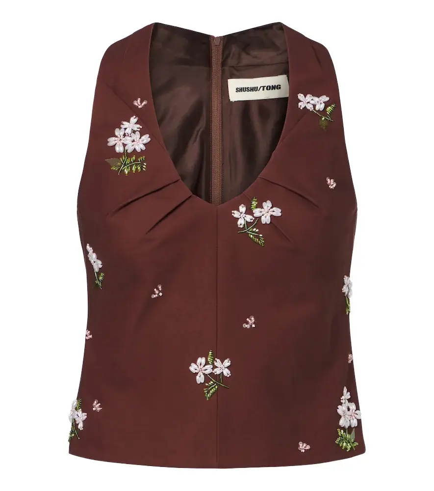 Embellished halterneck cotton top