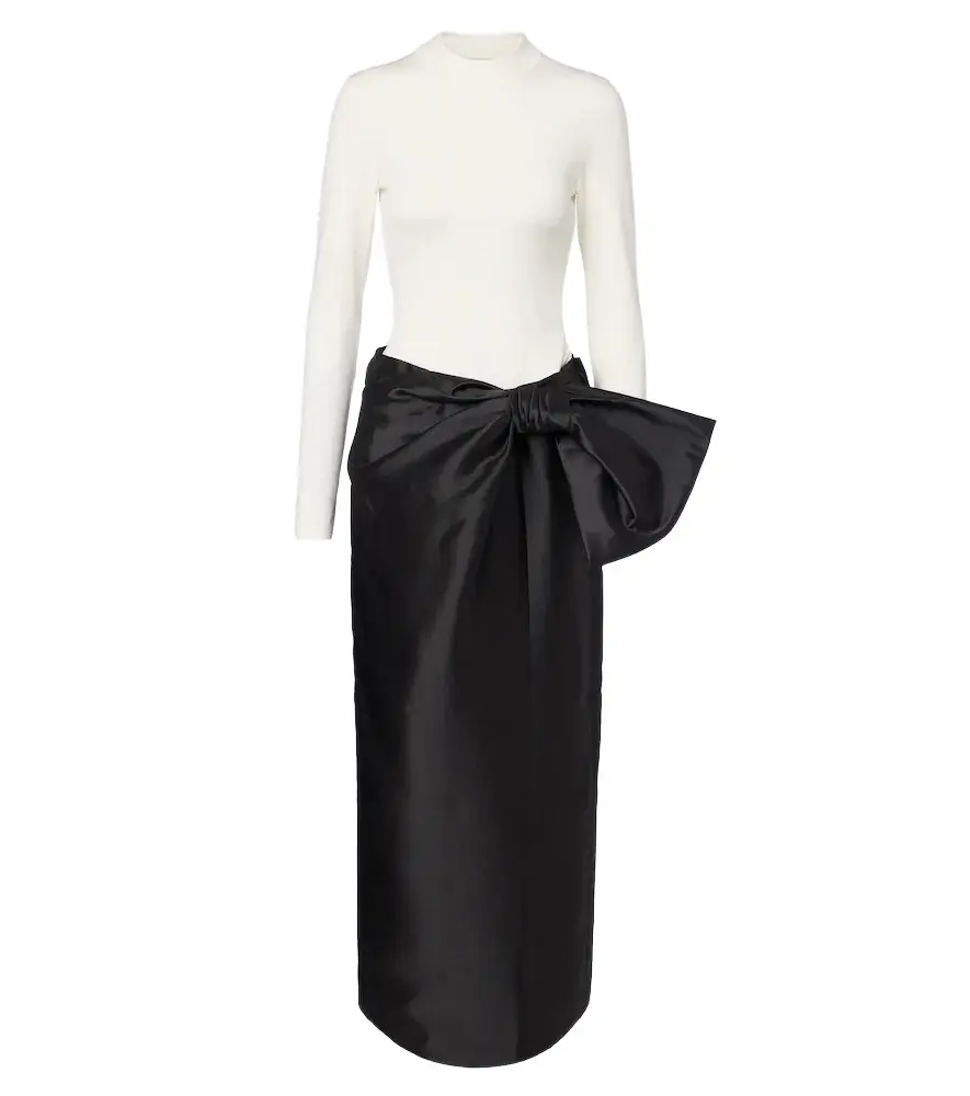 Coralyne bow-detail knitted satin gown