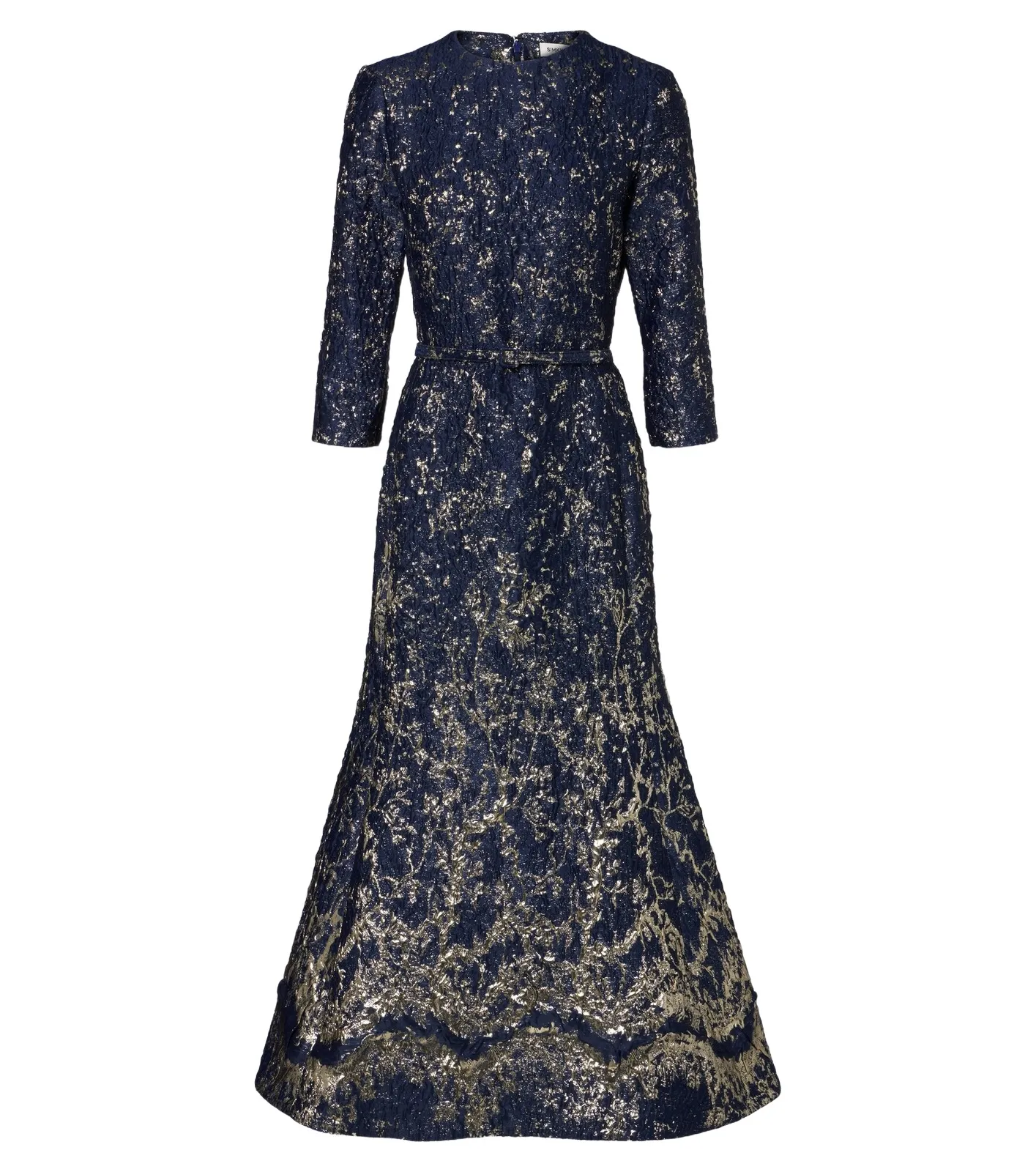Claravelle belted jacquard cocktail dress
