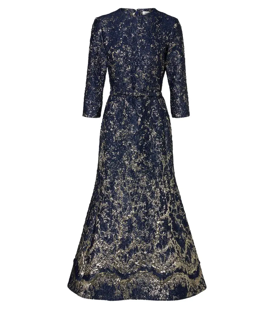 Claravelle belted jacquard cocktail dress