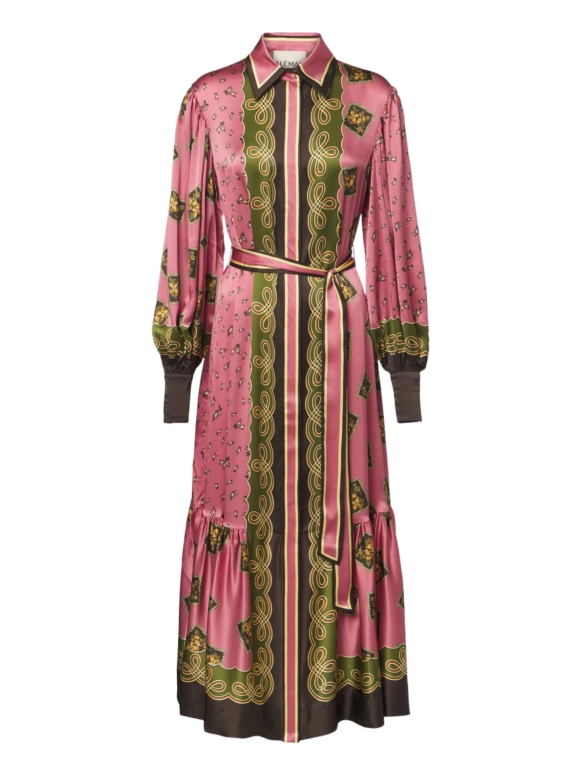 ALÉMAIS Alémais Lacey belted printed silk satin shirt dress