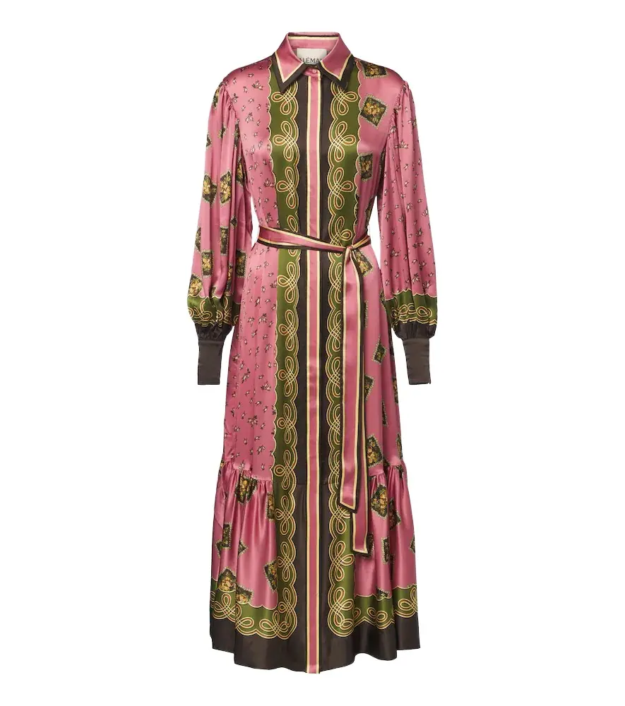 ALÉMAIS Alémais Lacey belted printed silk satin shirt dress