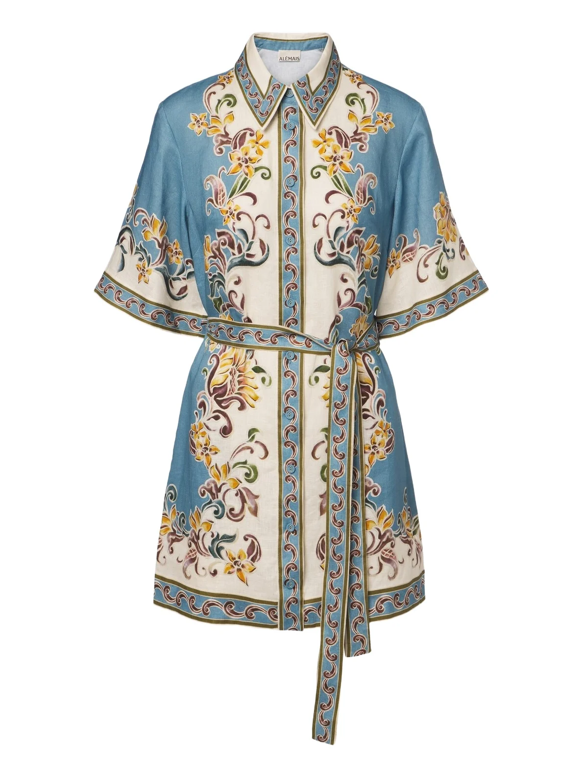 Alémais Joan belted printed linen shirt dress Alémais Joan belted printed linen shirt dress