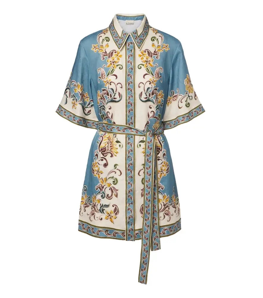 Alémais Joan belted printed linen shirt dress Alémais Joan belted printed linen shirt dress