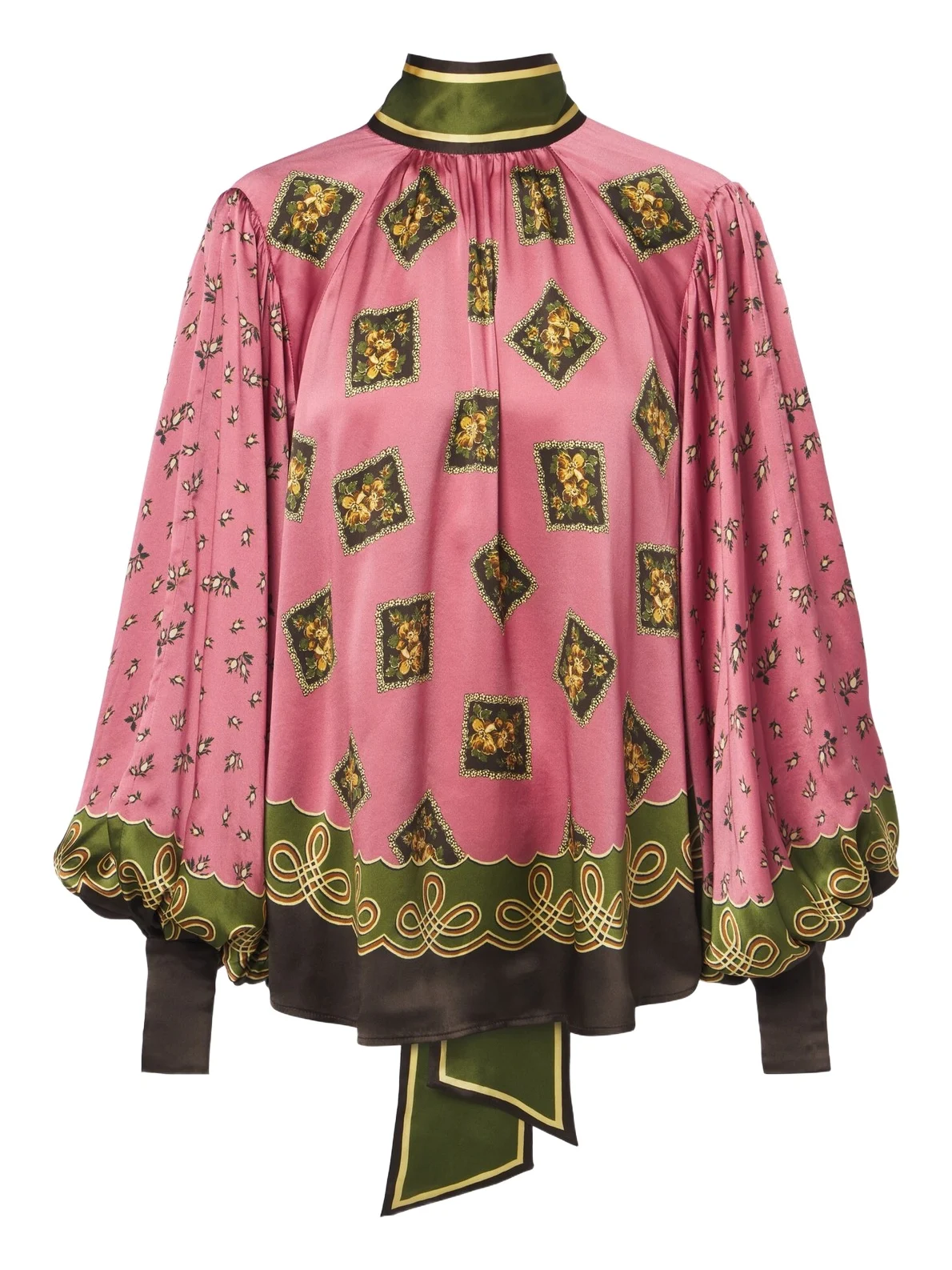 Alémais Lacey floral tie-neck silk satin blouse Alémais Lacey floral tie-neck silk satin blouse