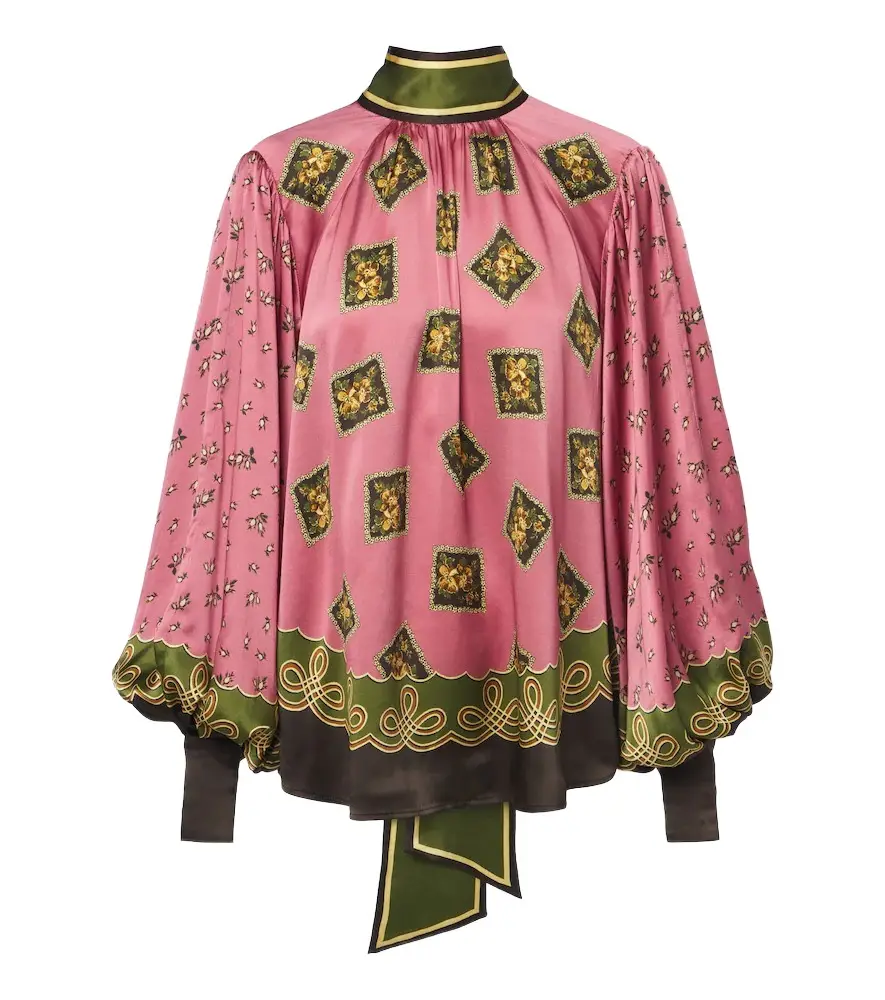 Alémais Lacey floral tie-neck silk satin blouse Alémais Lacey floral tie-neck silk satin blouse
