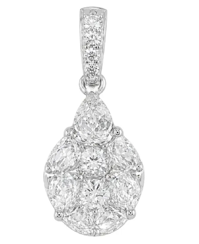 Wish Fine Jewelry 1.40ct Diamond 18K Gold Illusion Pear Pendant