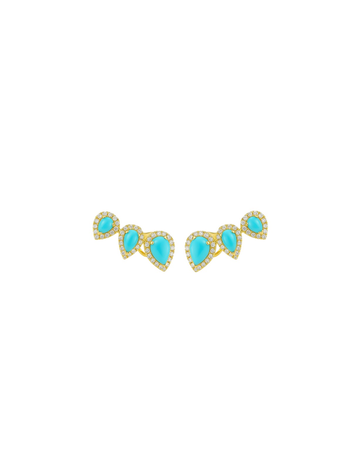 3.14ct Diamond Turquoise 18K Gold Climber Earrings 3.14ct Diamond Turquoise 18K Gold Climber Earrings