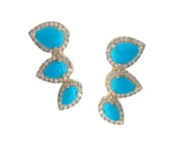 Wish Fine Jewelry 3.14ct Diamond Turquoise 18K Gold Climber Earrings