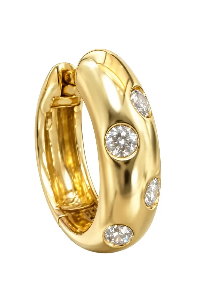 Diamond 14K Gold Hoop Earring ONE SIDE Diamond 14K Gold Hoop Earring ONE SIDE