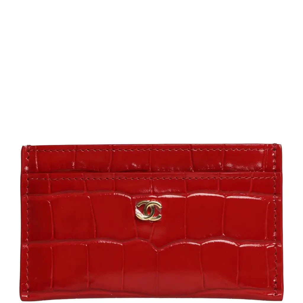 Chanel CC Card Holder Wallet Dark Red Croc Embossed Calfskin Gold Hardware Chanel CC Card Holder Wallet Dark Red Croc Embossed Calfskin Gold Hardware