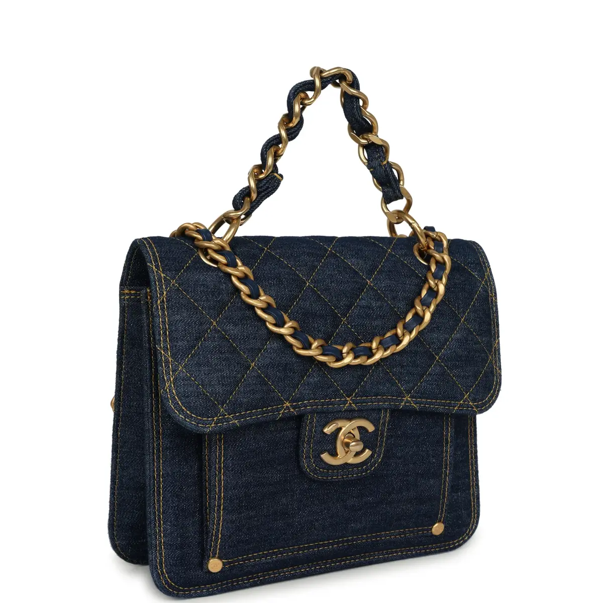 Chanel Chanel Double You Flap Bag Blue Denim Antique Gold Hardware | Thumbnail 2