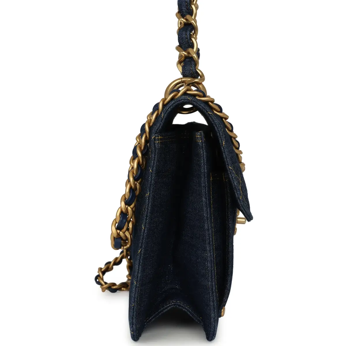 Chanel Chanel Double You Flap Bag Blue Denim Antique Gold Hardware | Thumbnail 3