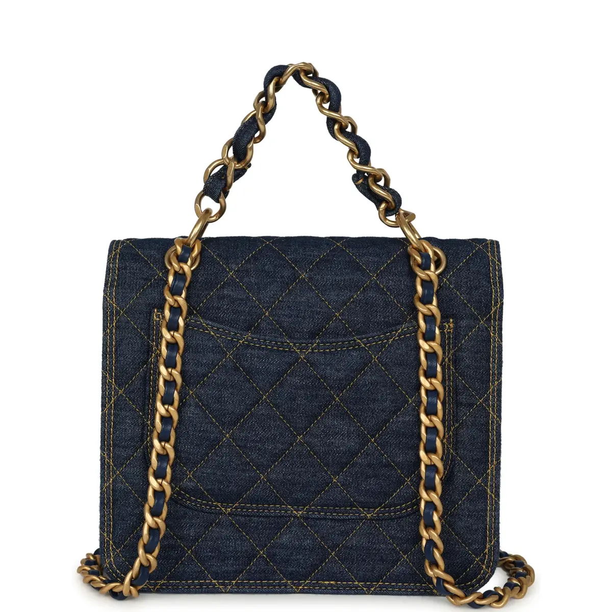 Chanel Chanel Double You Flap Bag Blue Denim Antique Gold Hardware | Thumbnail 4