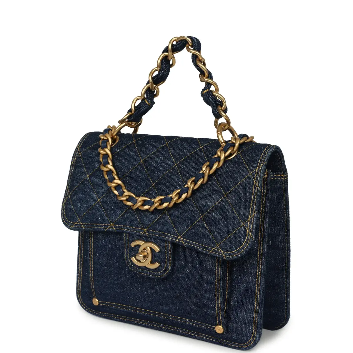 Chanel Chanel Double You Flap Bag Blue Denim Antique Gold Hardware | Thumbnail 5