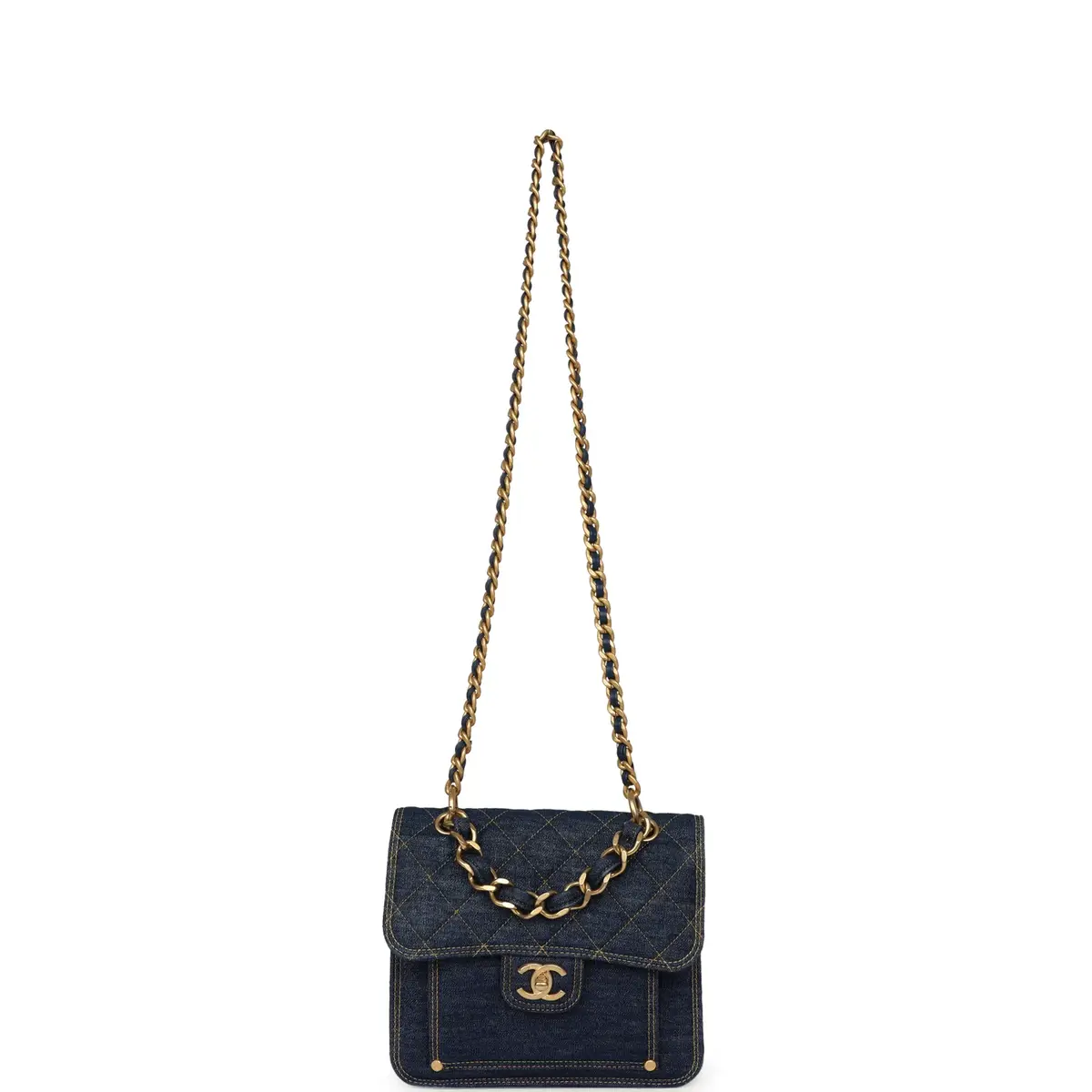 Chanel Chanel Double You Flap Bag Blue Denim Antique Gold Hardware | Thumbnail 7