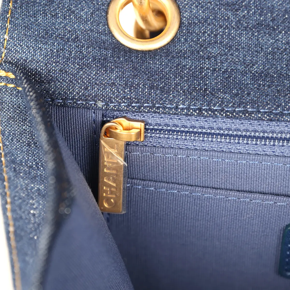Chanel Chanel Double You Flap Bag Blue Denim Antique Gold Hardware | Thumbnail 10