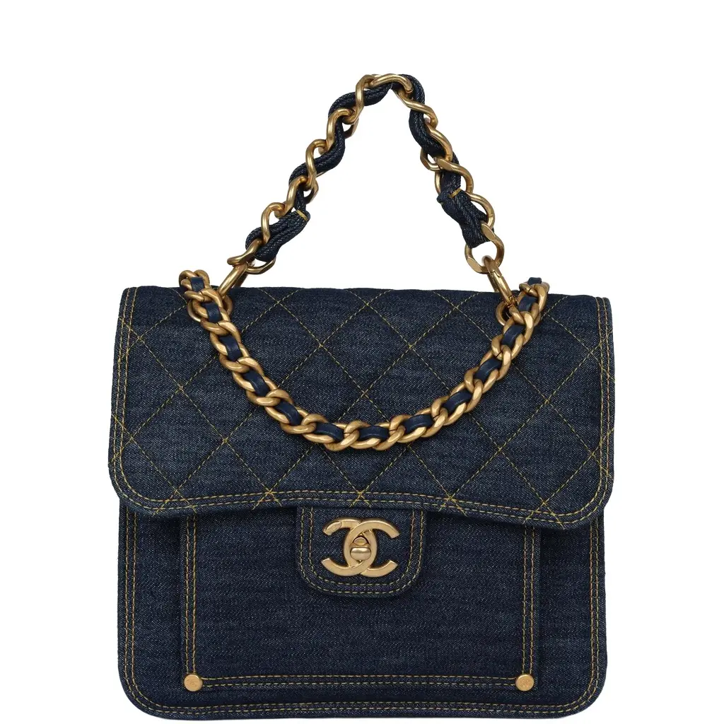 Chanel Double You Flap Bag Blue Denim Antique Gold Hardware Chanel Double You Flap Bag Blue Denim Antique Gold Hardware